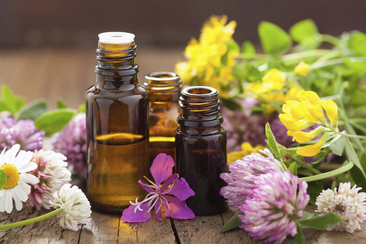 natural herbal tinctures with bright vibrant flowers