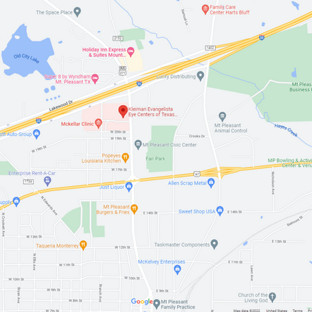 Google Map Showing Kleiman Evangelista Eye Centers of Texas Mount Pleasant Clinic