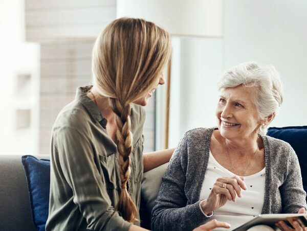 Daughter talking with parent